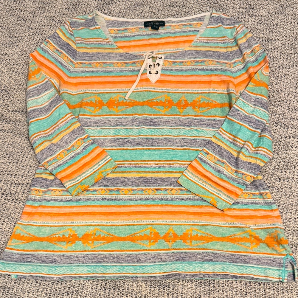 Ralph Lauren Orange and Green Striped Long Sleeve Top